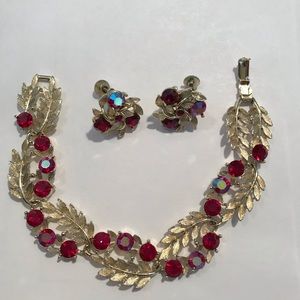 Vintage Lisner Demi Parure (set) Red Rhinestone